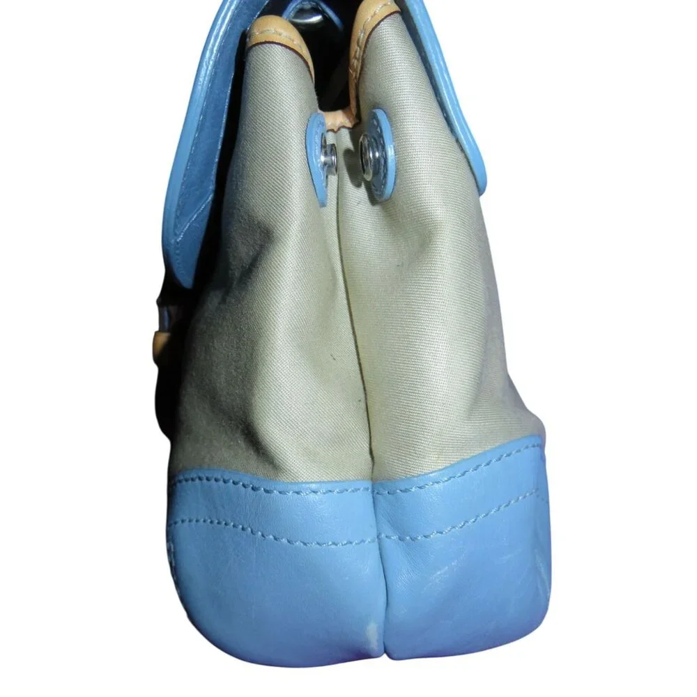 Coach 2004 Daisy Flap Hampton Cream Sateen & Blue and Tan Vachetta Leather